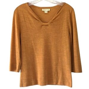 Coldwater Creek Tan Wool Blend Sweater, 3/4 sleeves, V-neck Small  (6-8)